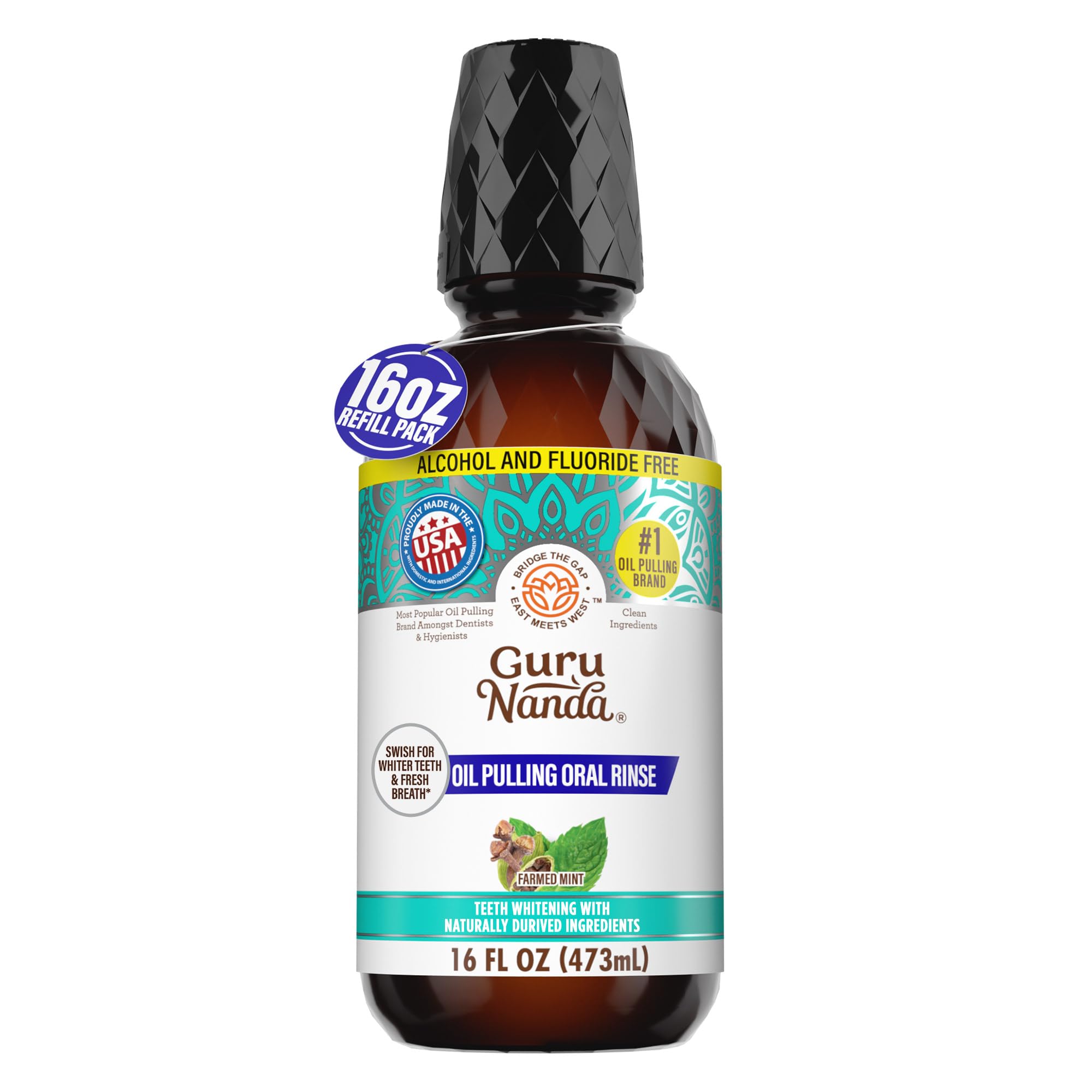 GuruNanda CocoMint Oil Pulling Mouthwash (8 oz) - Ayurvedic Coconut Oil Oral Rinse with Vitamins D & E, Alcohol-Free Natural Detox - Health & Wellness product image, rated 4.5 stars by 39,860 customers