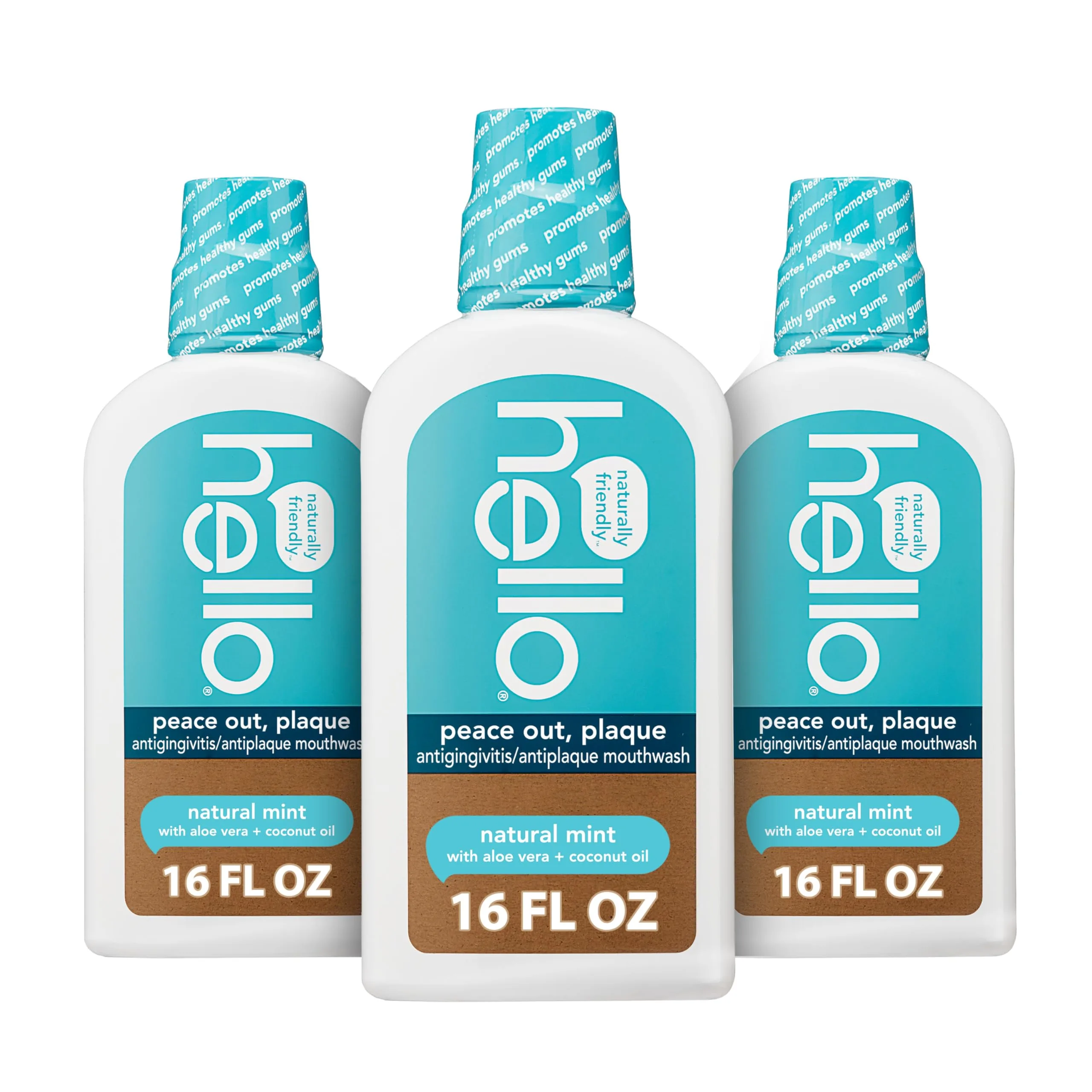 Hello Peace Out Plaque Antigingivitis Mouthwash Natural Mint (16 oz) - Alcohol-Free Vegan Oral Rinse with Aloe Vera & Coconut Oil - recommended product