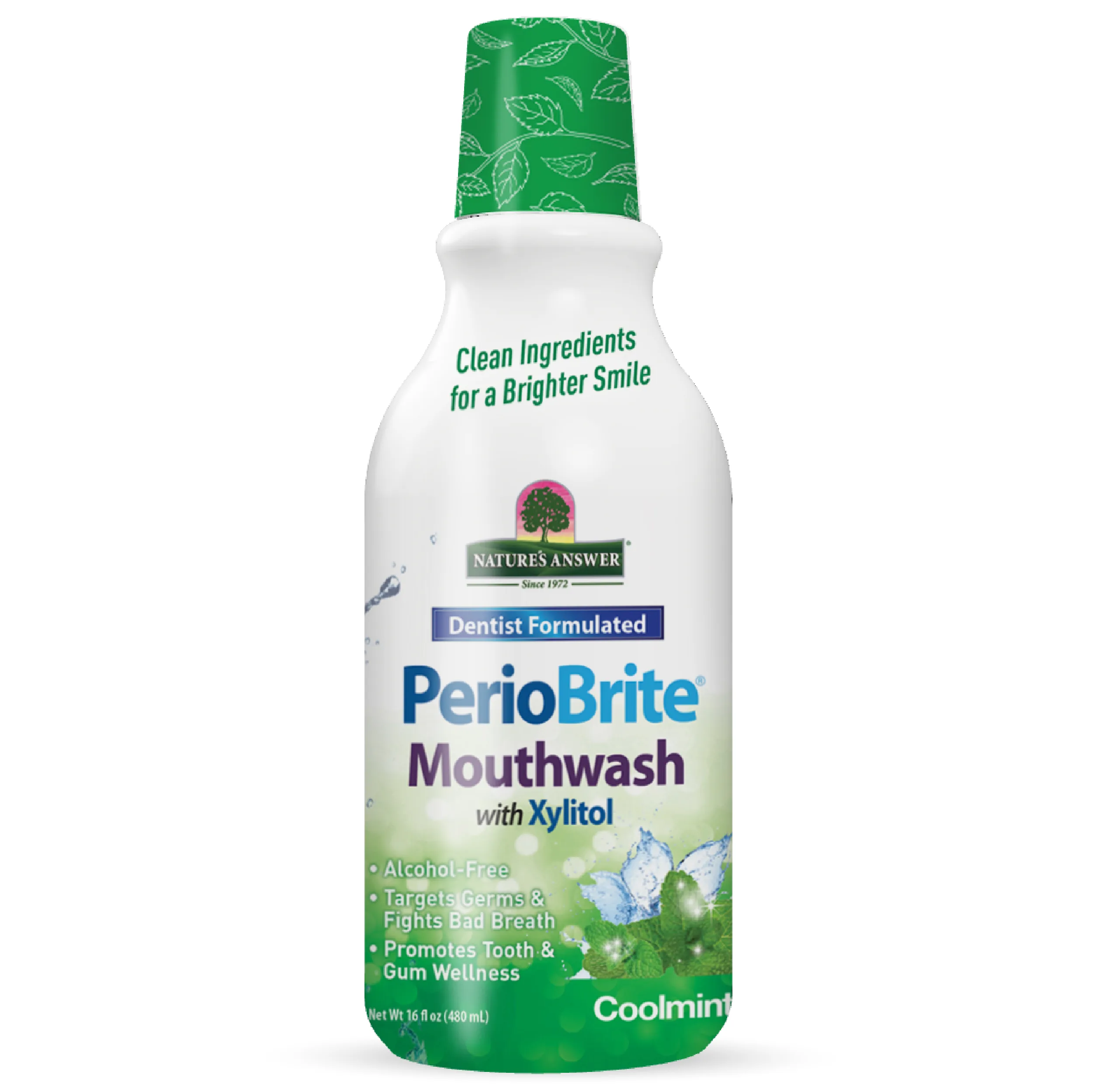 Nature's Answer PerioBrite Natural Mouthwash Cool Mint (16 oz) - Alcohol-Free Herbal Oral Rinse with CoQ10, Folic Acid & Oregano - Health & Wellness product
