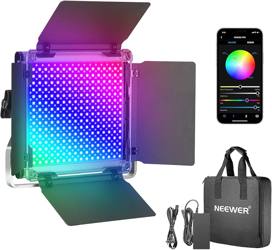 Neewer 660 PRO RGB LED Video Light with App Control – 50W, 360° Full Color, Barn Door