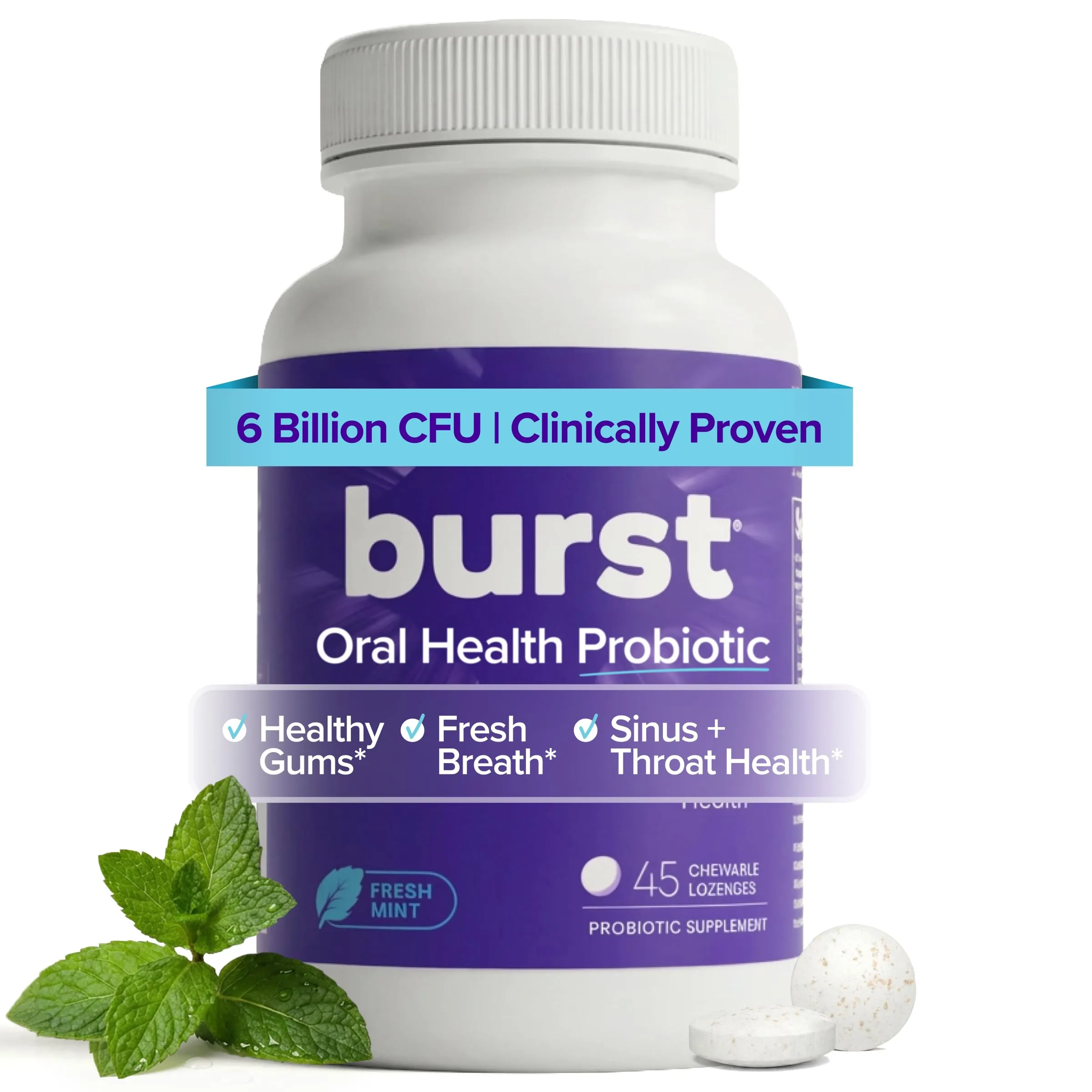 BURST Oral Probiotics with BLIS K12 M18 - Dental Probiotic Lozenges for Bad Breath Gum Health and Immune Support (45 Count Mint) - recommended product