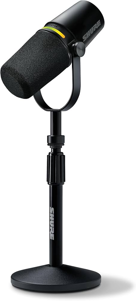 Shure MV7+ Podcast Dynamic Microphone with Stand – USB-C & XLR, LED Panel, Auto Level Mode