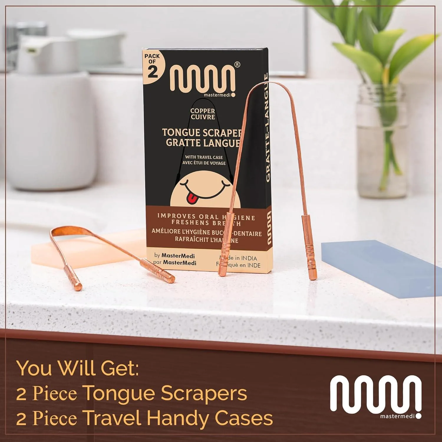 MasterMedi Copper Tongue Scraper (2-Pack) with Travel Case - recommended product