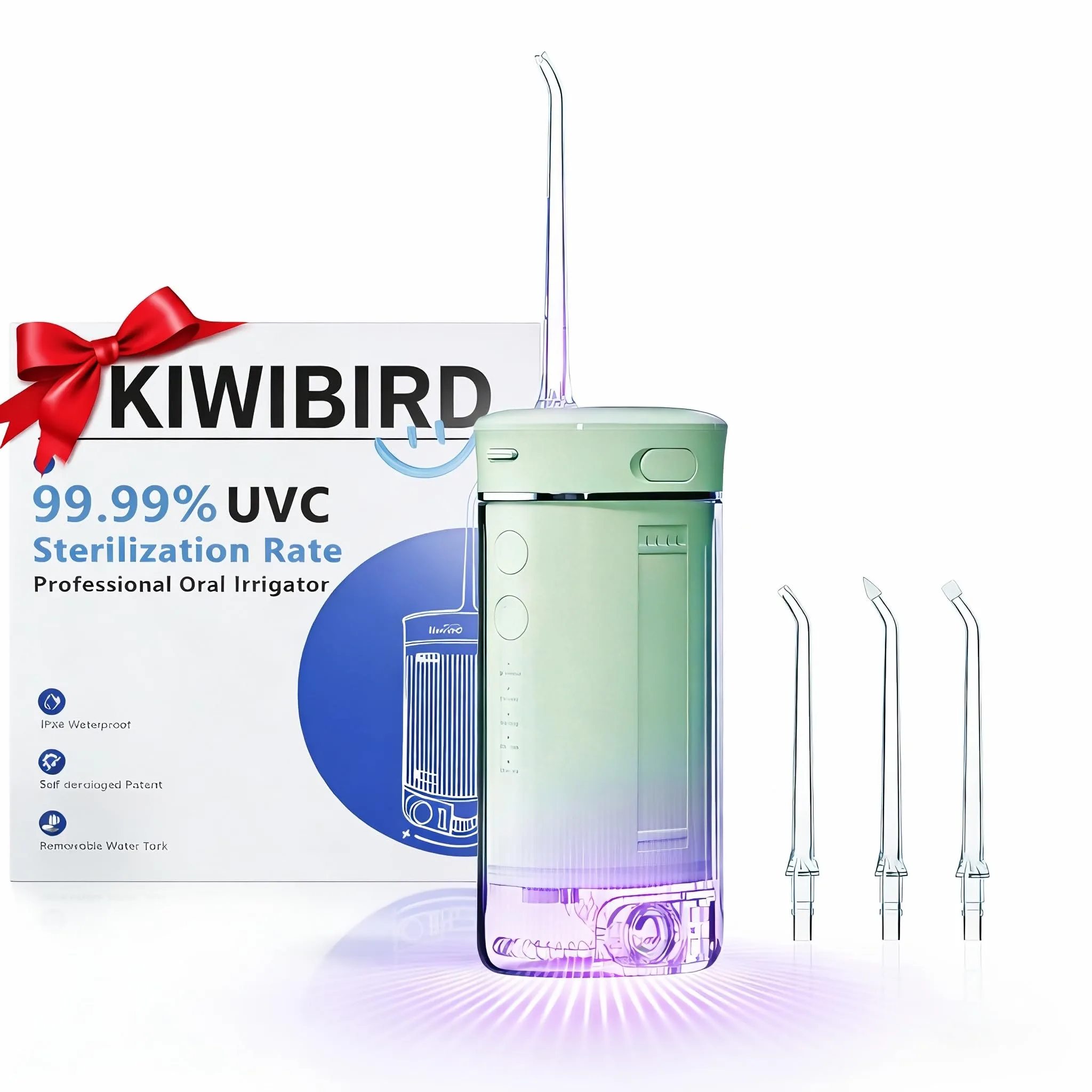 KIWIBIRD Mini Water Flosser with UVC Light - Ultra-Portable Cordless Oral Irrigator, IPX8 Waterproof, 3 Modes, 230ml, 99.99% UVC Sterilization - similar product