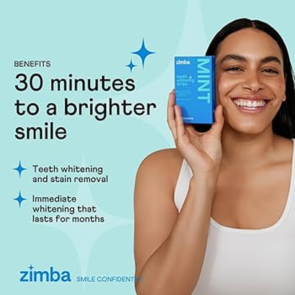Zimba Vegan Whitening Strips (Mint) - Enamel-Safe Bestseller with Non-Slip Technology - Health & Wellness product image, rated 4.4 stars by 18,300 customers